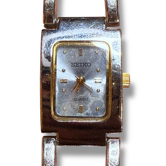 Seiko Stainless Steel Watch Womens Rectangle Case Chainlink Bracelet Quartz RUNS - Picture 2 of 7